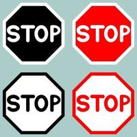 Stop sign red black white icon. vector