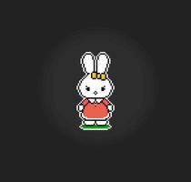 píxel de pie de personaje de conejo de 8 bits. activos de juegos de animales en ilustración vectorial. vector