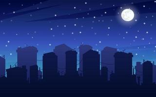paisaje urbano en la noche con luna y estrella. vector