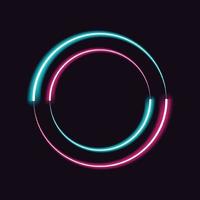 Neon circle frame background. Blue and pink light moving design template. Vector illustration