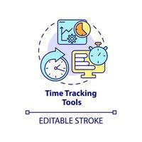 Time tracking tools concept icon. Business software abstract idea thin line illustration. Monitor team progress. Isolated outline drawing. Editable stroke. Roboto-Medium, Myriad Pro-Bold fonts used vector