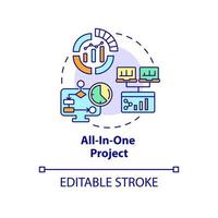 All-in-one project concept icon. Business program abstract idea thin line illustration. Track overall progress. Isolated outline drawing. Editable stroke. Roboto-Medium, Myriad Pro-Bold fonts used vector