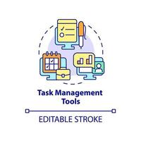 Task management tools concept icon. Business program type abstract idea thin line illustration. Project planning. Isolated outline drawing. Editable stroke. Roboto-Medium, Myriad Pro-Bold fonts used vector