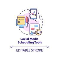 Social media scheduling tools concept icon. Marketing strategy abstract idea thin line illustration. Isolated outline drawing. Editable stroke. Roboto-Medium, Myriad Pro-Bold fonts used vector