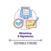 Obtaining e-signatures concept icon. Business program type abstract idea thin line illustration. Sign agreements. Isolated outline drawing. Editable stroke. Roboto-Medium, Myriad Pro-Bold fonts used vector