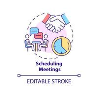 Scheduling meetings concept icon. Business software abstract idea thin line illustration. Appointment scheduler. Isolated outline drawing. Editable stroke. Roboto-Medium, Myriad Pro-Bold fonts used vector