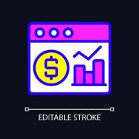 Financial data analysis RGB color pixel perfect icon for dark theme. Virtual information of business processes. Simple filled line drawing on night mode background. Editable stroke. Arial font used vector