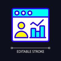 Social media data mining RGB color pixel perfect icon for dark theme. Analyzing customer activity in internet. Simple filled line drawing on night mode background. Editable stroke. Arial font used vector