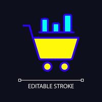 Data mining in retail industry RGB color pixel perfect icon for dark theme. Customer behavior researching. Simple filled line drawing on night mode background. Editable stroke. Arial font used vector