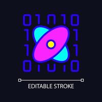 Data mining in science RGB color pixel perfect icon for dark theme. Computer science and statistics. Simple filled line drawing on night mode background. Editable stroke. Arial font used vector