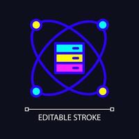 Scientific data mining RGB color pixel perfect icon for dark theme. Researching. Virtual server of information. Simple filled line drawing on night mode background. Editable stroke. Arial font used vector