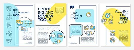 Business technology tools yellow and blue brochure template. Booklet print design with linear icons. Vector layouts for presentation, annual reports, ads. Arial-Black, Myriad Pro-Regular fonts used
