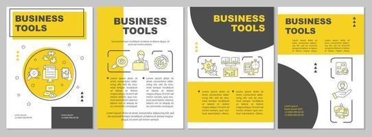 Plantilla de folleto amarillo de herramientas comerciales para empresarios. diseño de impresión de folletos con iconos lineales. diseños vectoriales para presentación, informes anuales, anuncios. arial-black, innumerables fuentes pro-regulares utilizadas vector