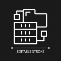 Dataset virtual storage white linear pixel perfect icon for dark theme. Thin line customizable illustration. Isolated vector contour symbol for night mode. Editable stroke. Arial font used