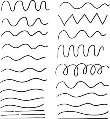 hand drawn Wave line and wavy zigzag pattern lines. Vector black underlines, smooth end squiggly horizontal curvy squiggles isolated