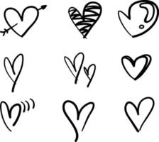 doodle collection set of hand drawn scribble hearts isolated on white background vector