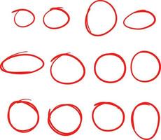 Highlight circles set Vector collection. red ovals. Highlighting Text or important objects. Marker doodle sketch frame. isolated