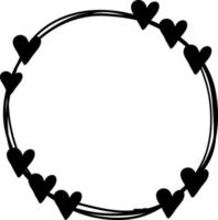 hand drawn Vector illustration of circle heart wreath. Ink drawing, beautiful wedding design element.