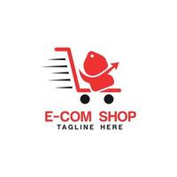 e-com shop, online shop logo design vector template
