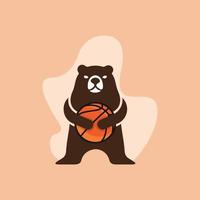 plantilla de vector de ilustración plana de baloncesto de oso