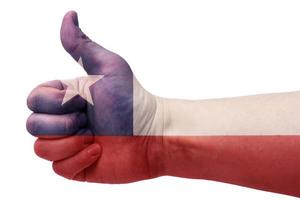 The concept of Chile-the hand gives a thumbs up with the flag of Chile. photo