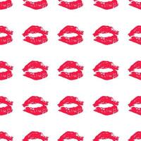 Seamless pattern red lipstick kiss on white. Lips prints vector illustration. Perfect for Valentines day postcard, greeting card, textile design, wrapping paper, etc.