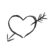 corazón dibujado a mano con flecha. trazo de pincel de semitono texturizado. forma de corazón grunge pintada en acuarela. signo del día de san valentín. símbolo de amor vector
