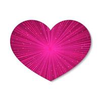 Hot pink glowing heart with the rays of light. Isolated on white background. Valentine s day retro vector illustration. Love story symbol. Easy to edit design template.