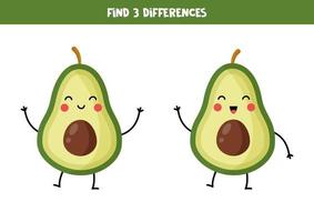 Find 3 differences between two cute avocados. vector