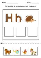 reconocimiento de letras para niños. corta y pega. letra h. vector