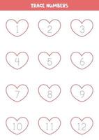 Tracing number. Preschool worksheet for Valentine day. vector