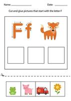 Letter recognition for kids. Cut and glue. Letter F. vector