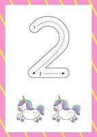 Cute flashcard how to write number two. Worksheet for kids. vector