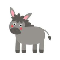 Vector illustration of cute donkey isolated on white background.