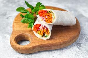 vegetarian shawarma doner kebab burrito filling vegetable photo