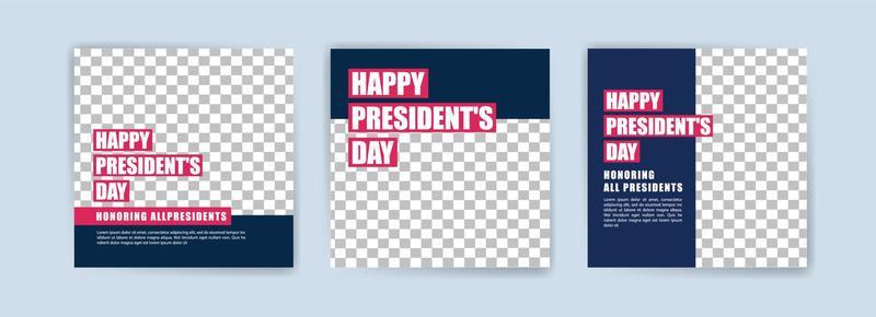 US President's Day greeting card displayed with the national flag of the United States of America. Social media templates for US president's day.