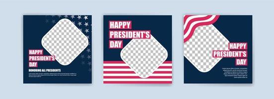 tarjeta de felicitación del día del presidente estadounidense con la bandera nacional de los estados unidos de américa. plantillas de redes sociales para el día del presidente estadounidense. vector