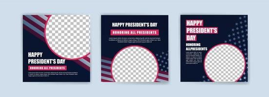 tarjeta de felicitación del día del presidente estadounidense con la bandera nacional de los estados unidos de américa. plantillas de redes sociales para el día del presidente estadounidense. vector