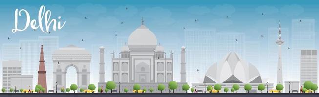 Delhi skyline with grey landmarks and blue sky vector