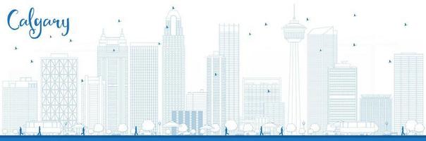 Outline Calgary Skyline with Blue Buildings. vector