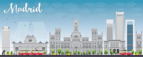 Madrid Skyline with grey buildings and blue sky. vector