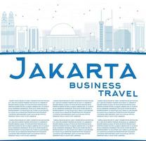 Outline Jakarta city skyline with blue landmarks and copy space. vector