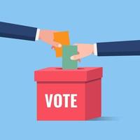 votación y elección, mano sujetando la papeleta en la urna