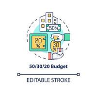 Fifty thirty twenty rule budget concept icon. Percentage. Financial planning abstract idea thin line illustration. Isolated outline drawing. Editable stroke. Roboto-Medium, Myriad Pro-Bold fonts used vector