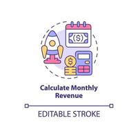 Calculate monthly revenue concept icon. Startup budgeting abstract idea thin line illustration. Isolated outline drawing. Editable stroke. Roboto-Medium, Myriad Pro-Bold fonts used vector