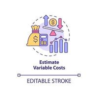 Estimate variable costs concept icon. Proportional growth. Startup budgeting abstract idea thin line illustration. Isolated outline drawing. Editable stroke. Roboto-Medium, Myriad Pro-Bold fonts used vector