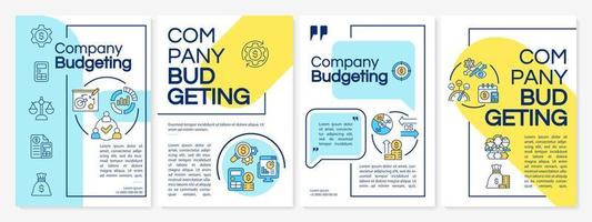 Company budgeting blue and yellow brochure template. Financial project. Booklet print design with linear icons. Vector layouts for presentation, annual reports, ads. Questrial, Lato-Regular fonts used