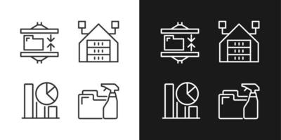 Data mining processes linear pixel perfect icons set for dark and light mode. Extract, analyze and keeping digital information. Customizable thin line symbols. Isolated vector outline illustrations