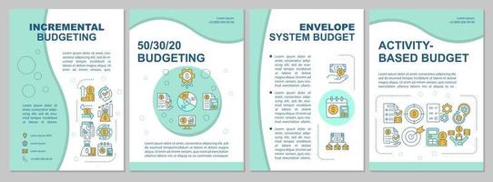 Budgeting methods mint brochure template. Planning approach. Booklet print design with linear icons. Vector layouts for presentation, annual reports, ads. Arial-Black, Myriad Pro-Regular fonts used