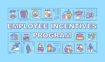 Employee incentives program word concepts banner. Infographics with linear icons on turquoise background. Isolated typography. Vector outline color illustration with text. Arial-Black font used